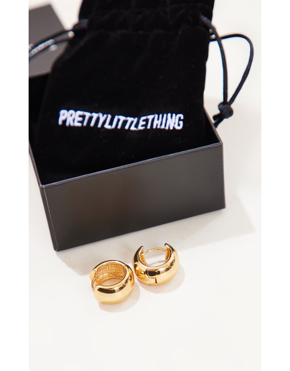 Real Gold Plated Wide Thick Small  Hoop Earrings - 2