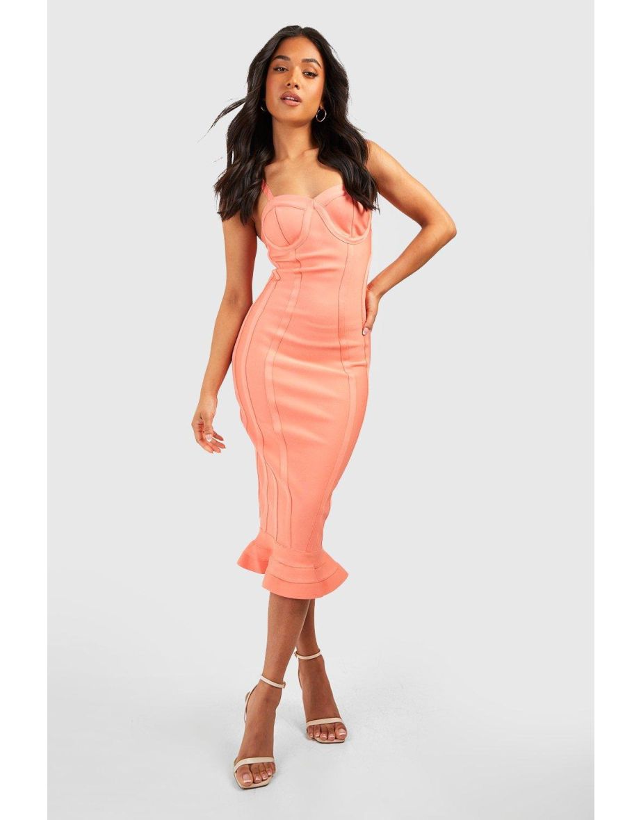 Shop Petite Bandage Frill Hem Midi Dress coral Online in Oman VogaCloset