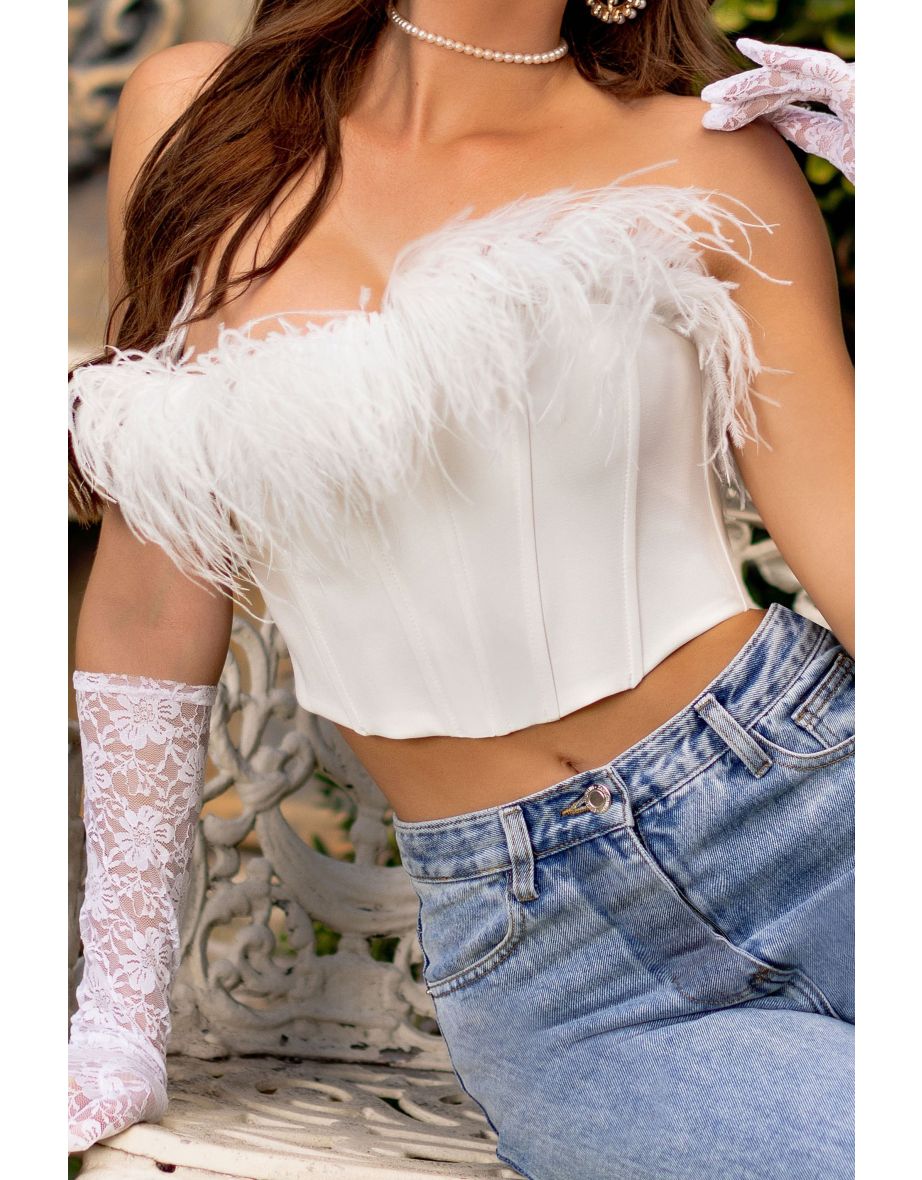All About You | White Feather Bandeau Corset Top - 3