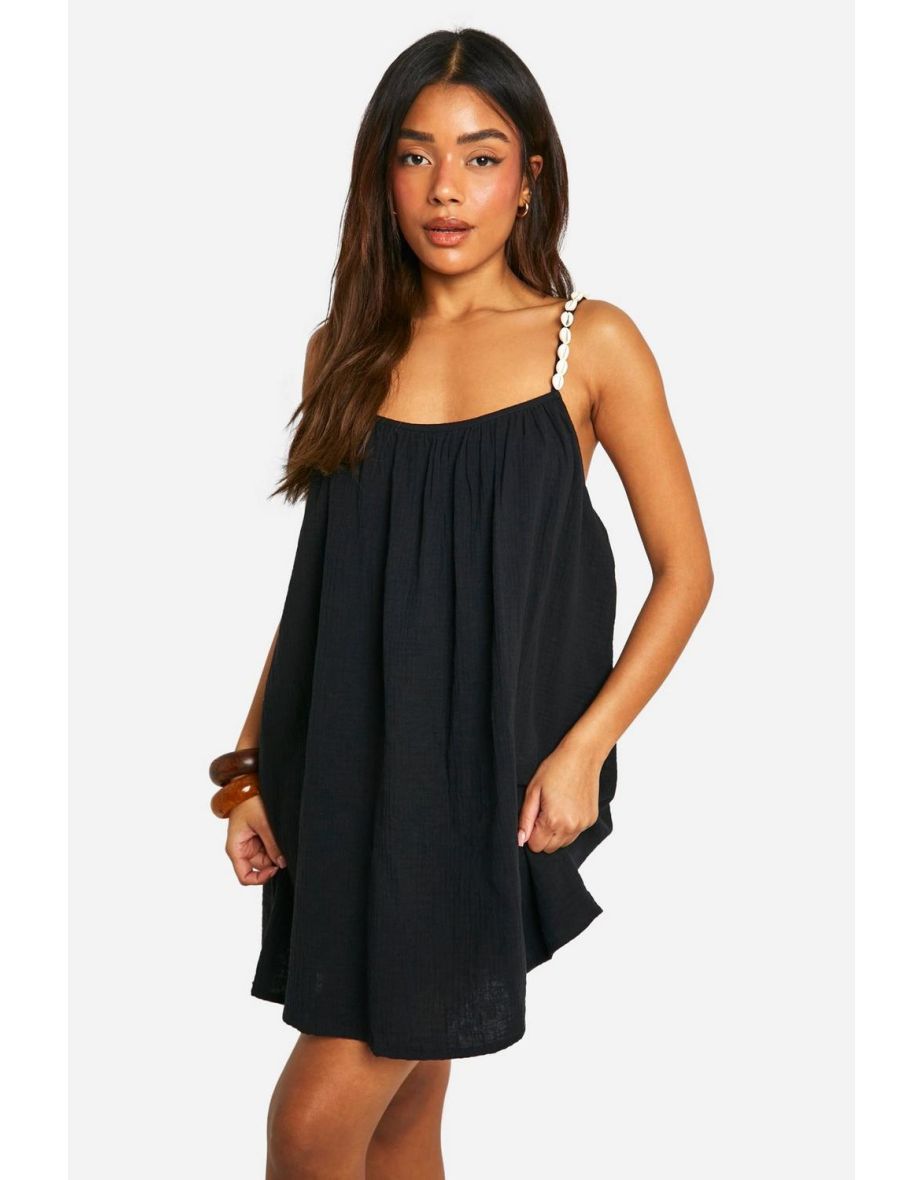 Shell Strap Cheesecloth Beach Mini Slip Dress