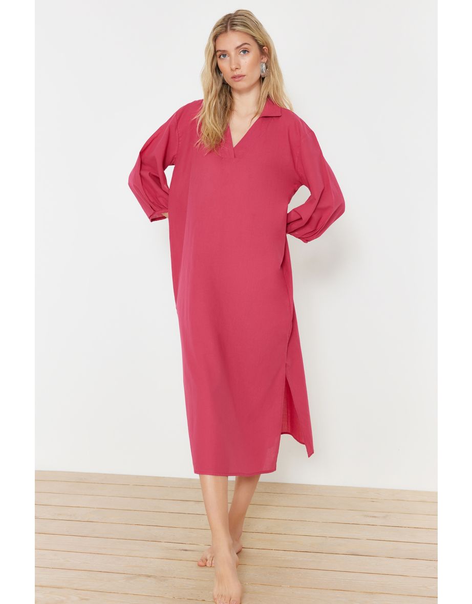 Fuchsia Wide Fit Midi Woven Beach Dress