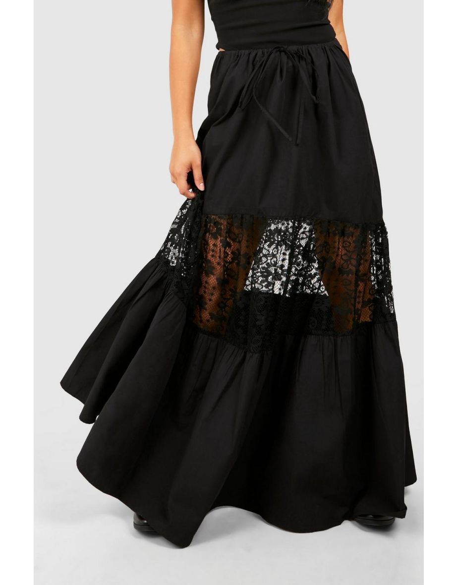 Petite Lace Detail Maxi Skirt - black - 3
