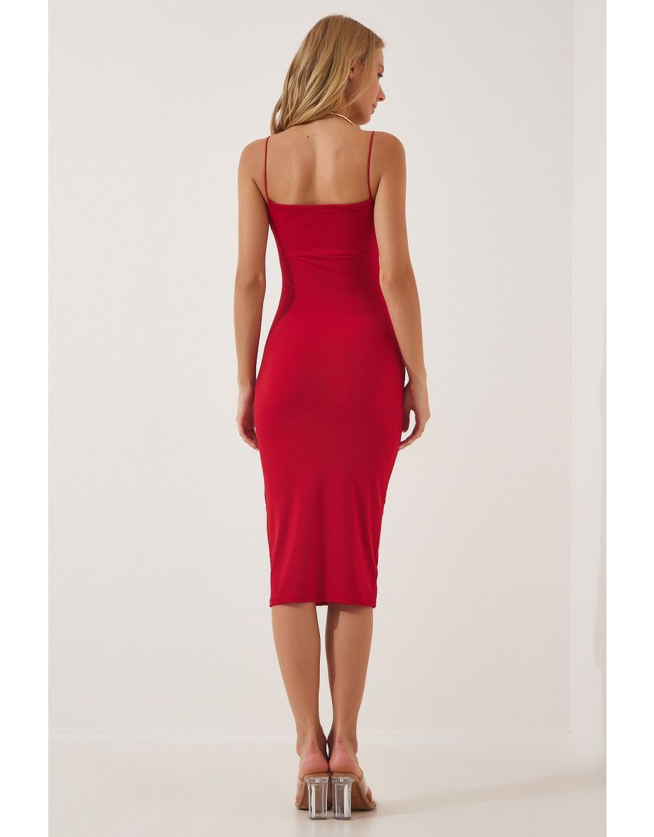 Red Bodycon Midi Evening Dress - 2