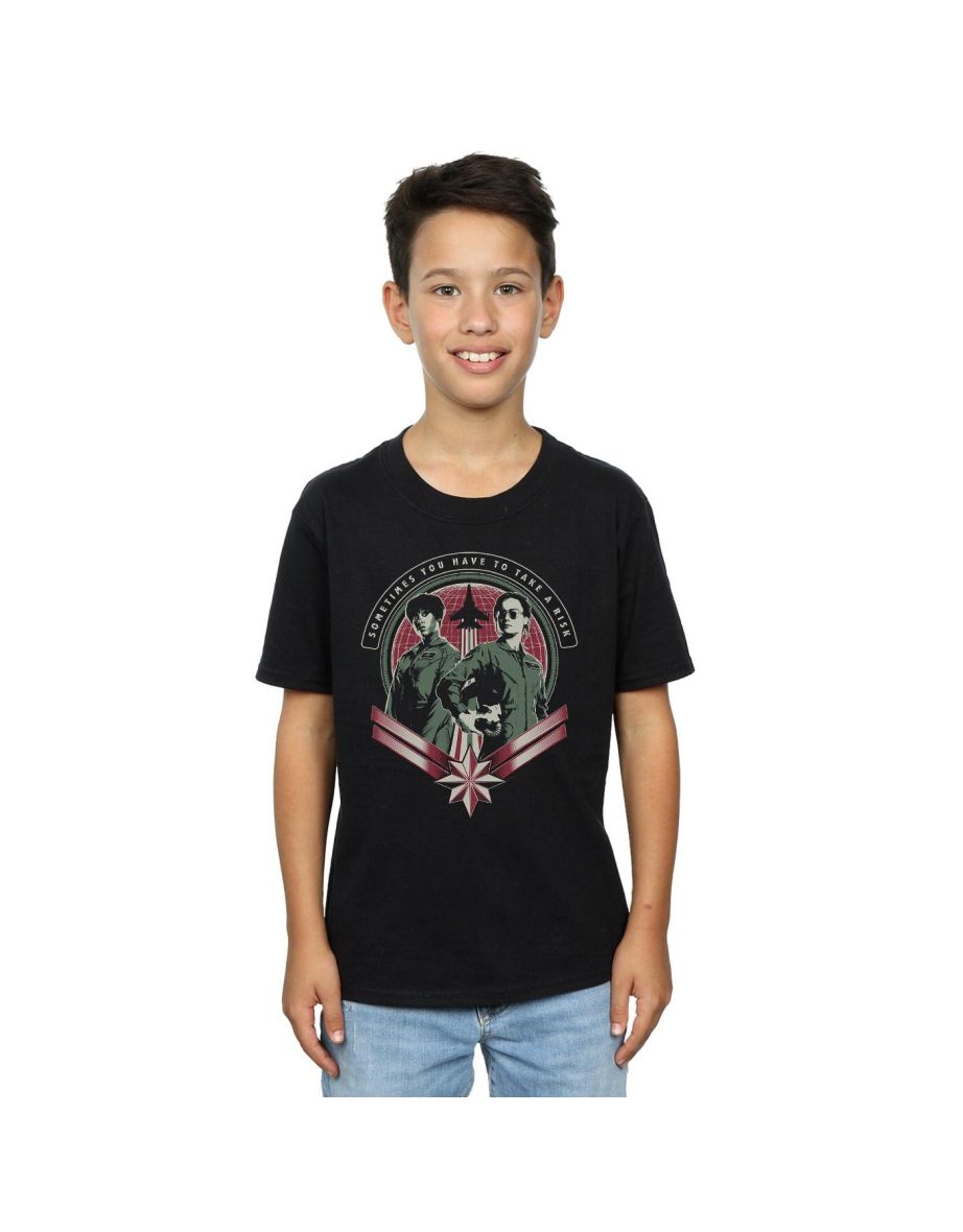 Marvel Boys Captain Marvel Take A Risk T-Shirt - Black