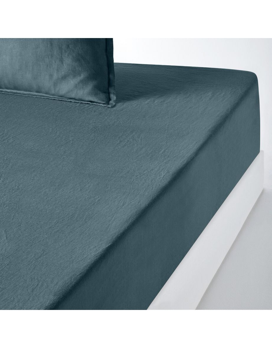 35cm High 100% Washed Linen Fitted Sheet