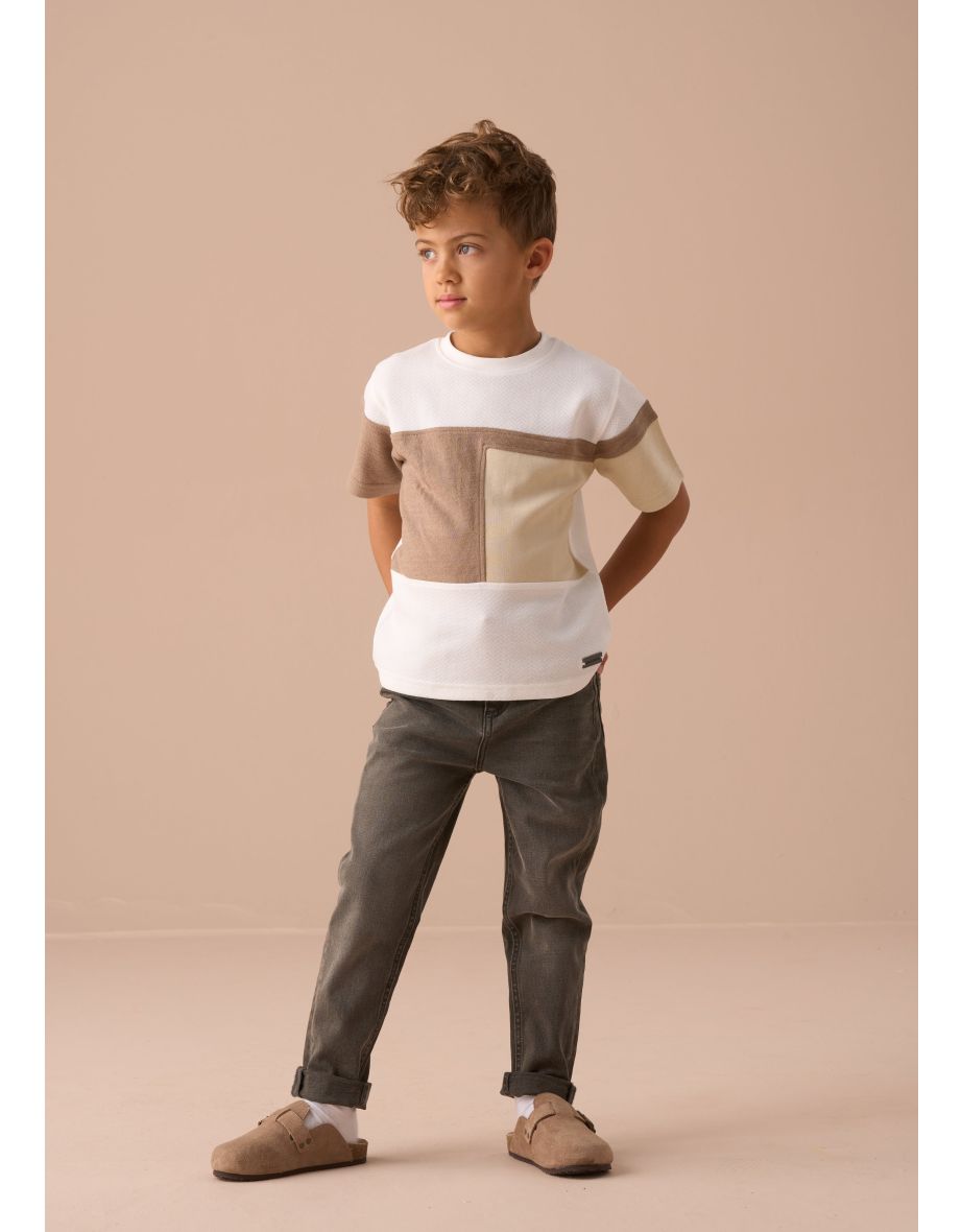 Callum Cream Textured Block T Shirt