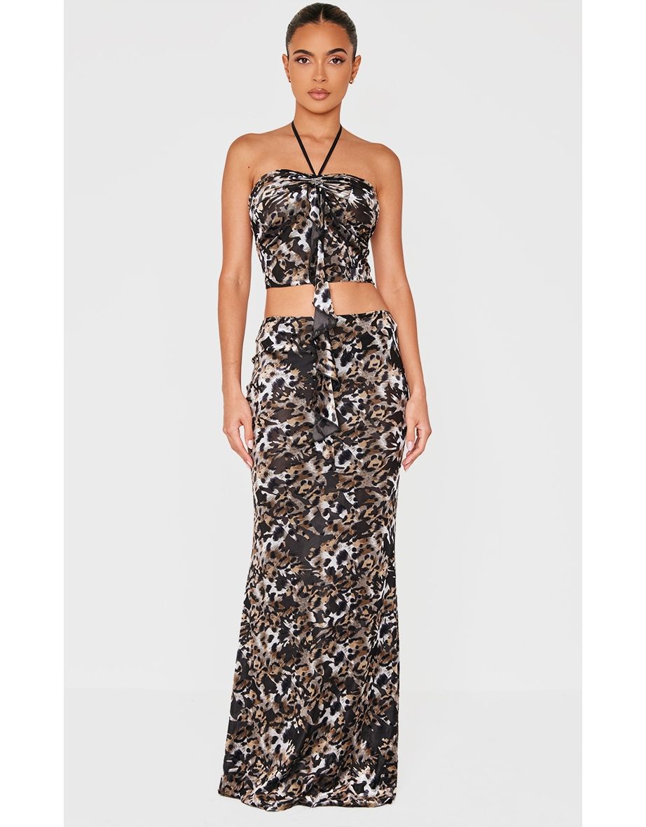 Leopard Devore Fish Tail Maxi Skirt