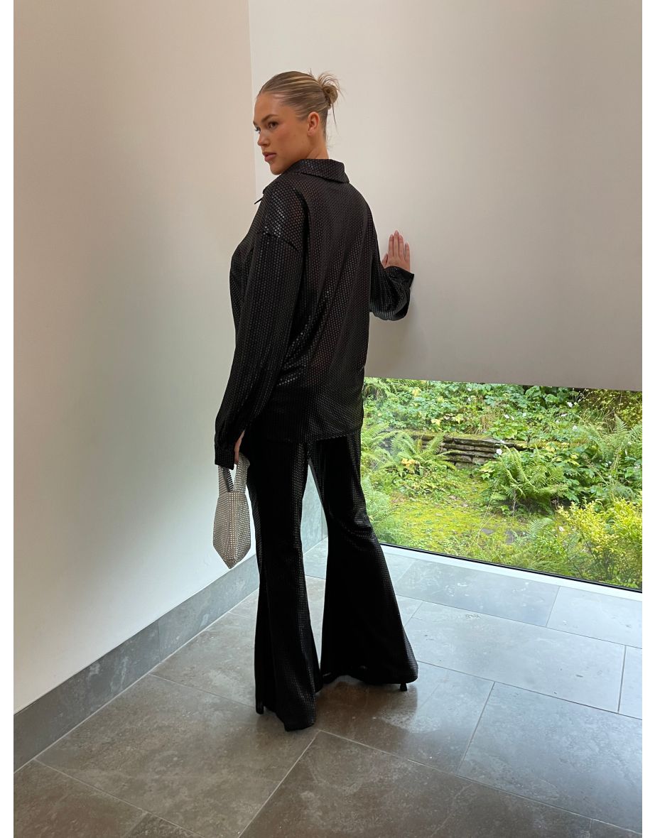 Black Sequin Wide Leg Trousers - 1