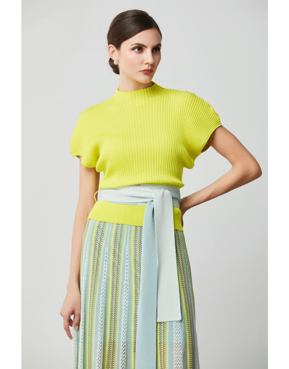 High collar belted top
