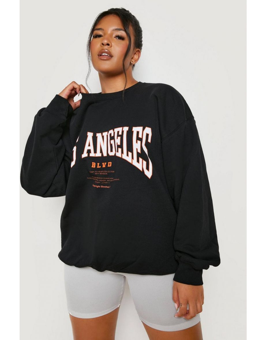 Plus Los Angeles Slogan Oversized Sweatshirt - black