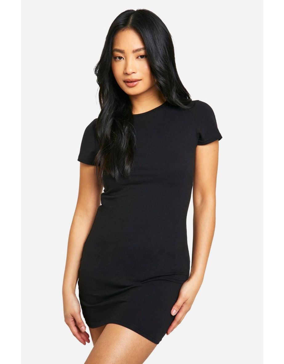 Petite Basic Cotton Crew Neck Bodycon Dress - black