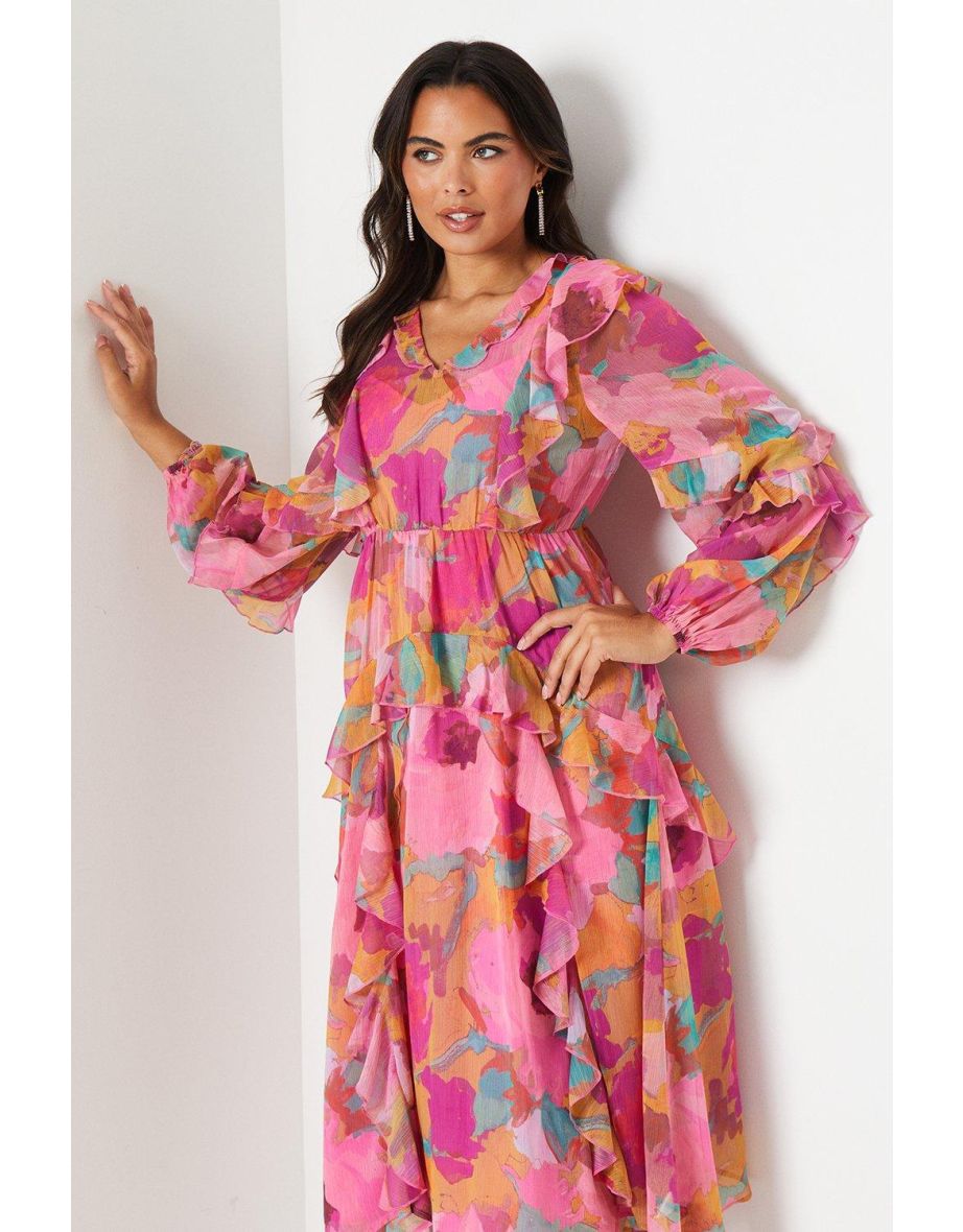 Floral Print Panel Skirt Midi Dress - 3