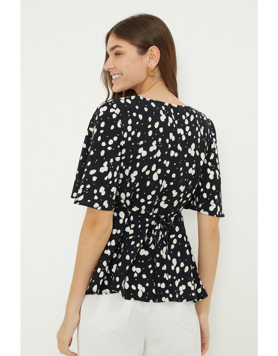 Black Spot Button Front Tea Blouse - 2