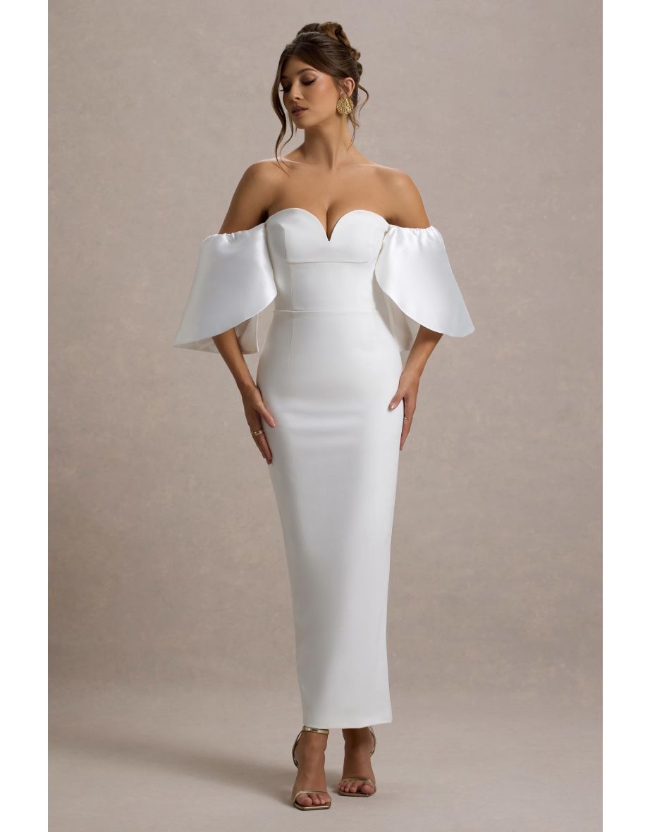 Dalani | White Corset Maxi Dress With Satin Puff Sleeves