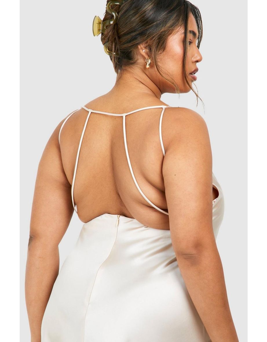 Plus Open Back Detail Satin Maxi Dress - champagne - 3