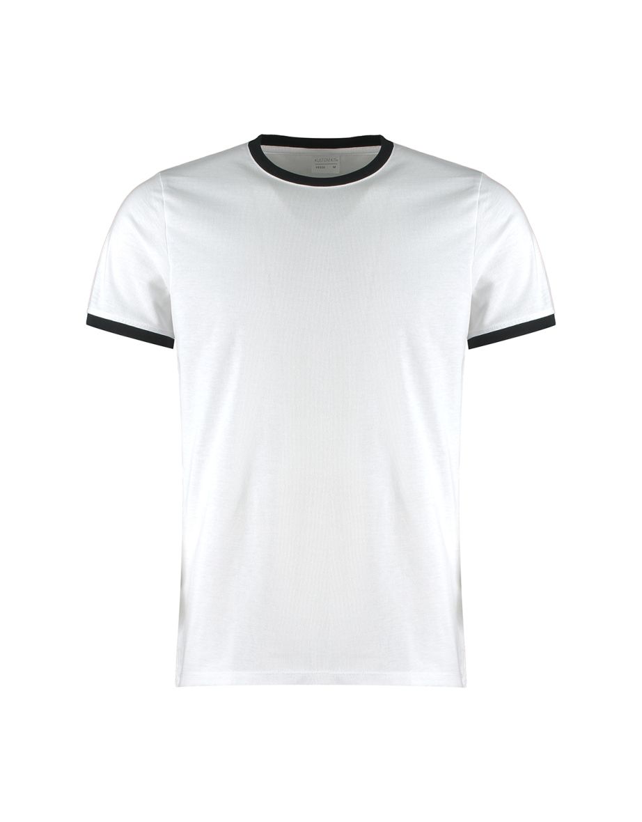 Kustom Kit Mens Ringer T-Shirt - White/Black
