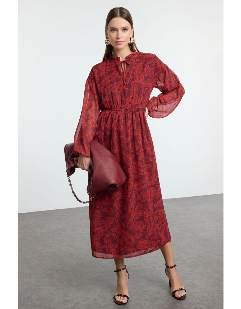 Multicolored Shawl Pattern Midi Elastic Woven Winter Dress