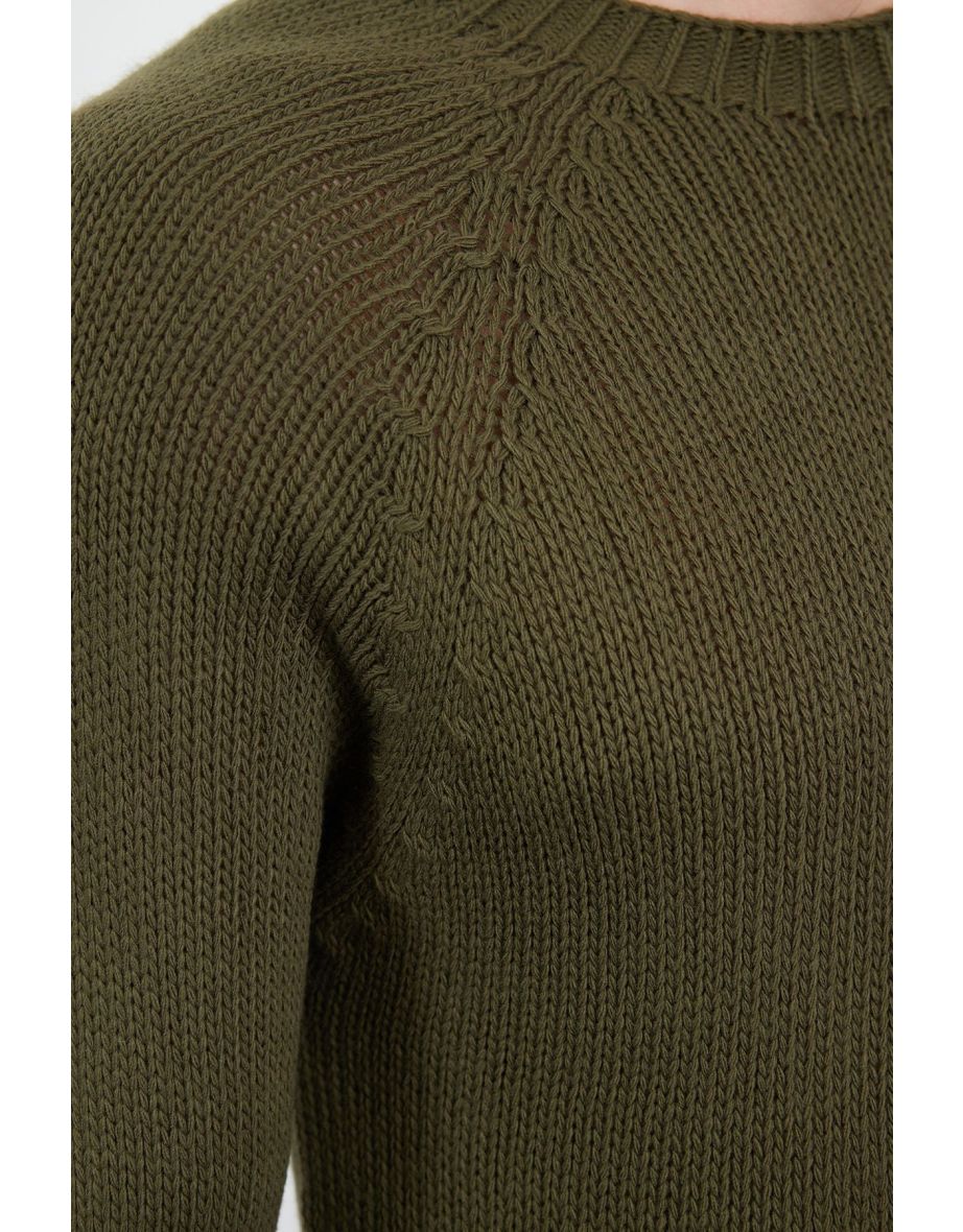 Men's Khaki Slim Fit Crew Neck Raglan Sleeve Seamless Basic Knitwear Sweater - 4