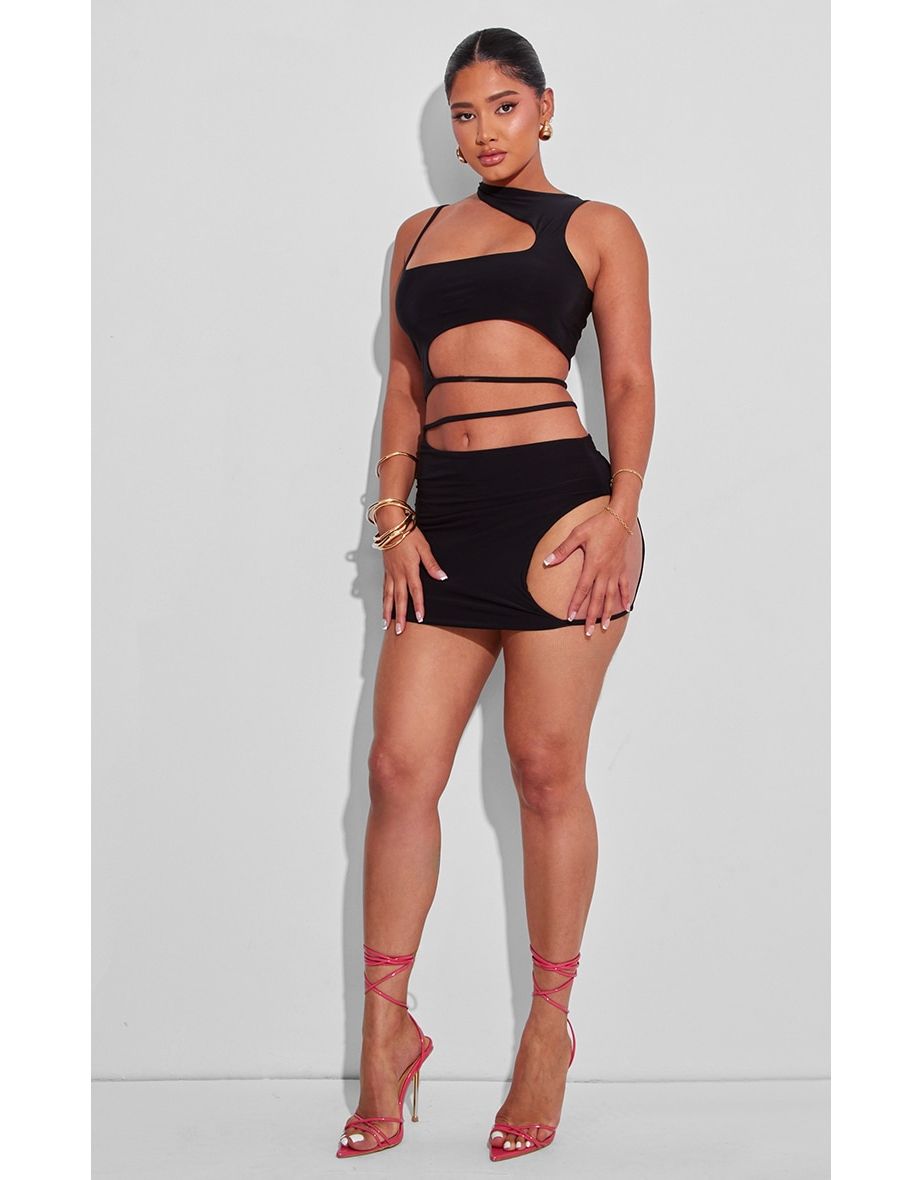 Shape Black Slinky Cowl Neck Asymmetric Hem Top