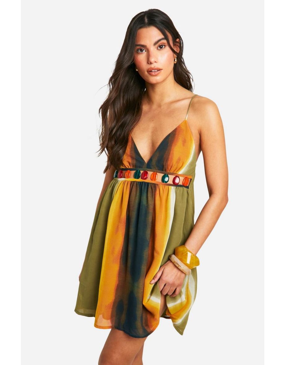 Chiffon Beaded Mini Dress - multi