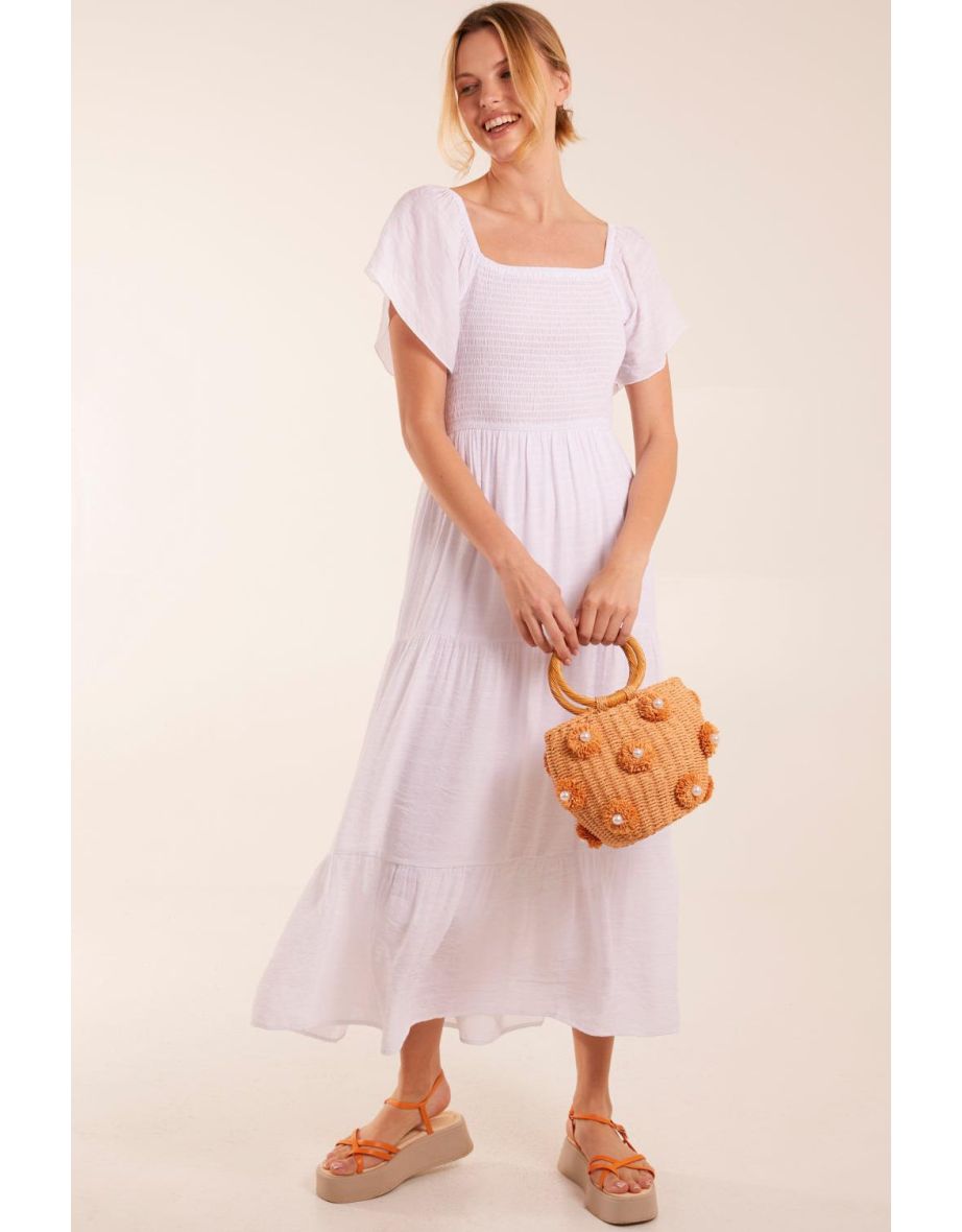 Square Neck Flutter Sleeve Dress