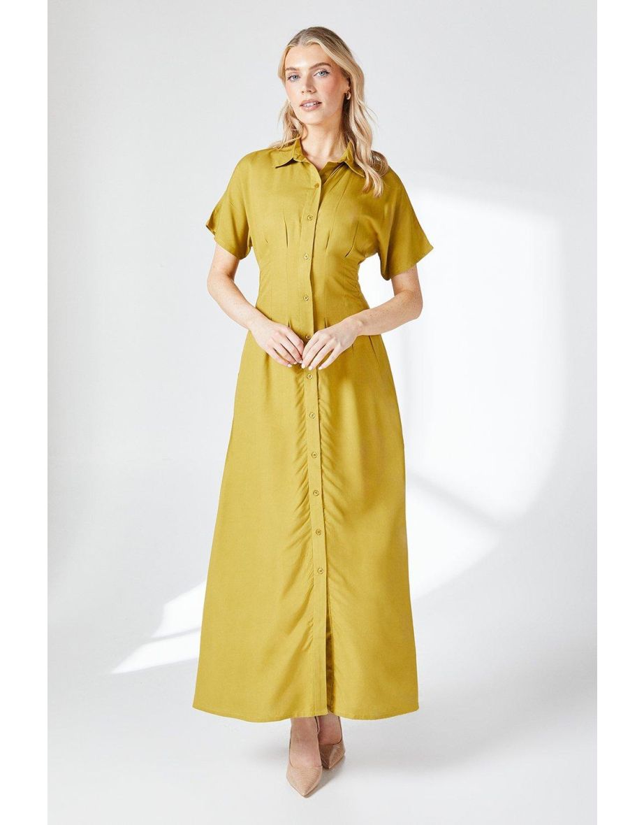 Shop Pleat Detail Shirt Dress olive Online in Oman VogaCloset