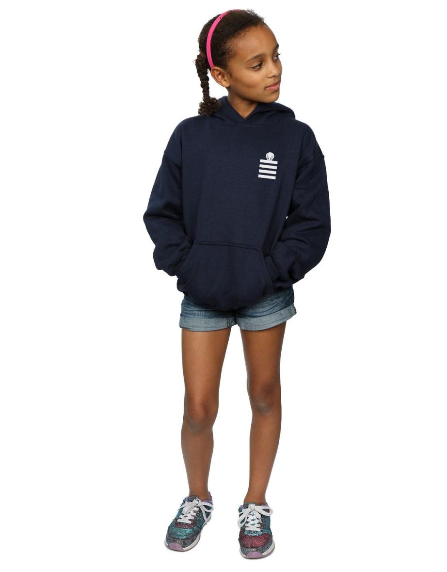 Looney Tunes Girls Tweety Pie Striped Faux Pocket Hoodie - Navy Blue - 3
