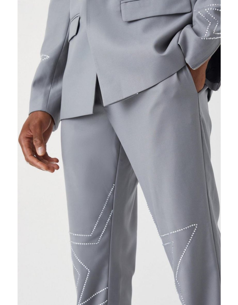 Slim Fit Trouser With Rhinestone Embellishment - slate - 2