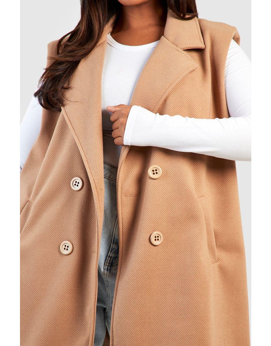 Plus Brushed Cord Longline Sleeveless Jacket - 3