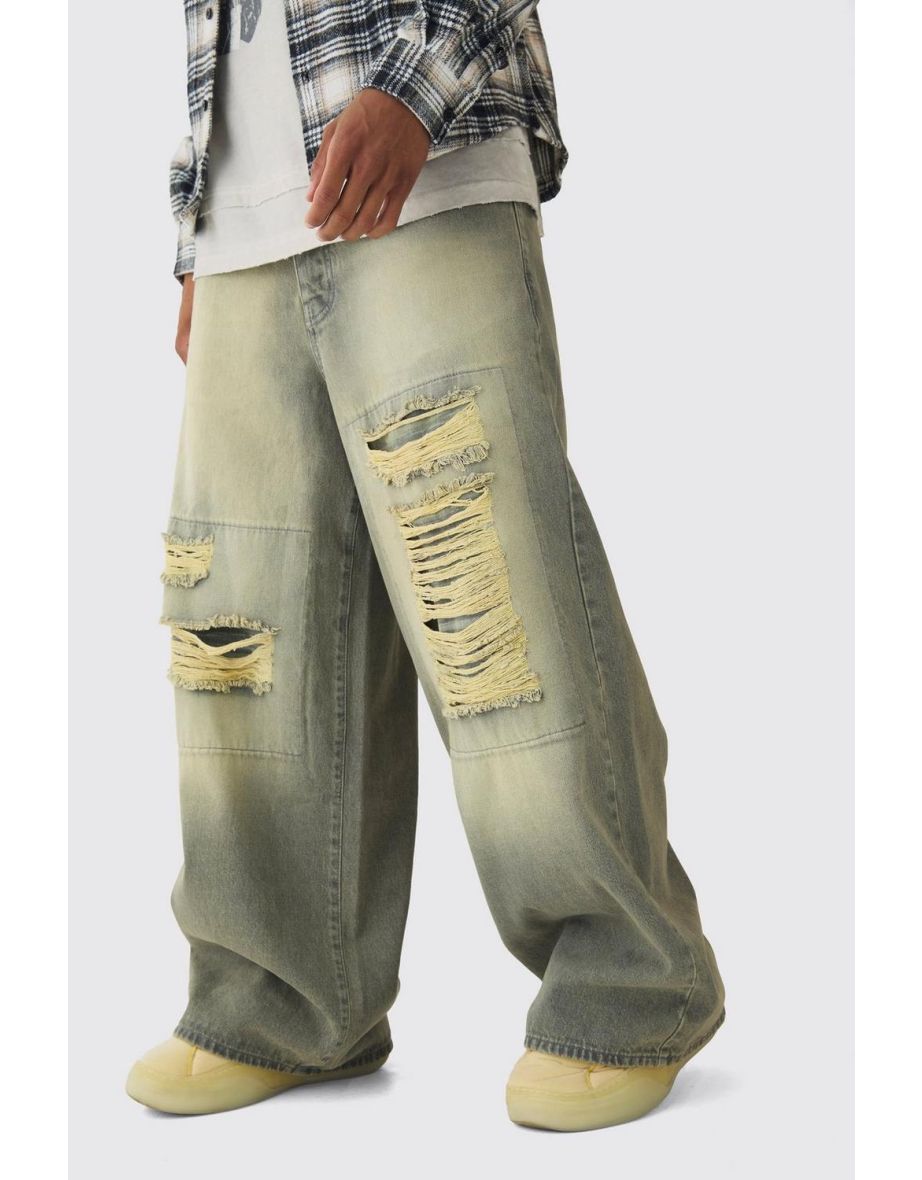 Extreme Baggy Rigid Box Ripped Jeans - green