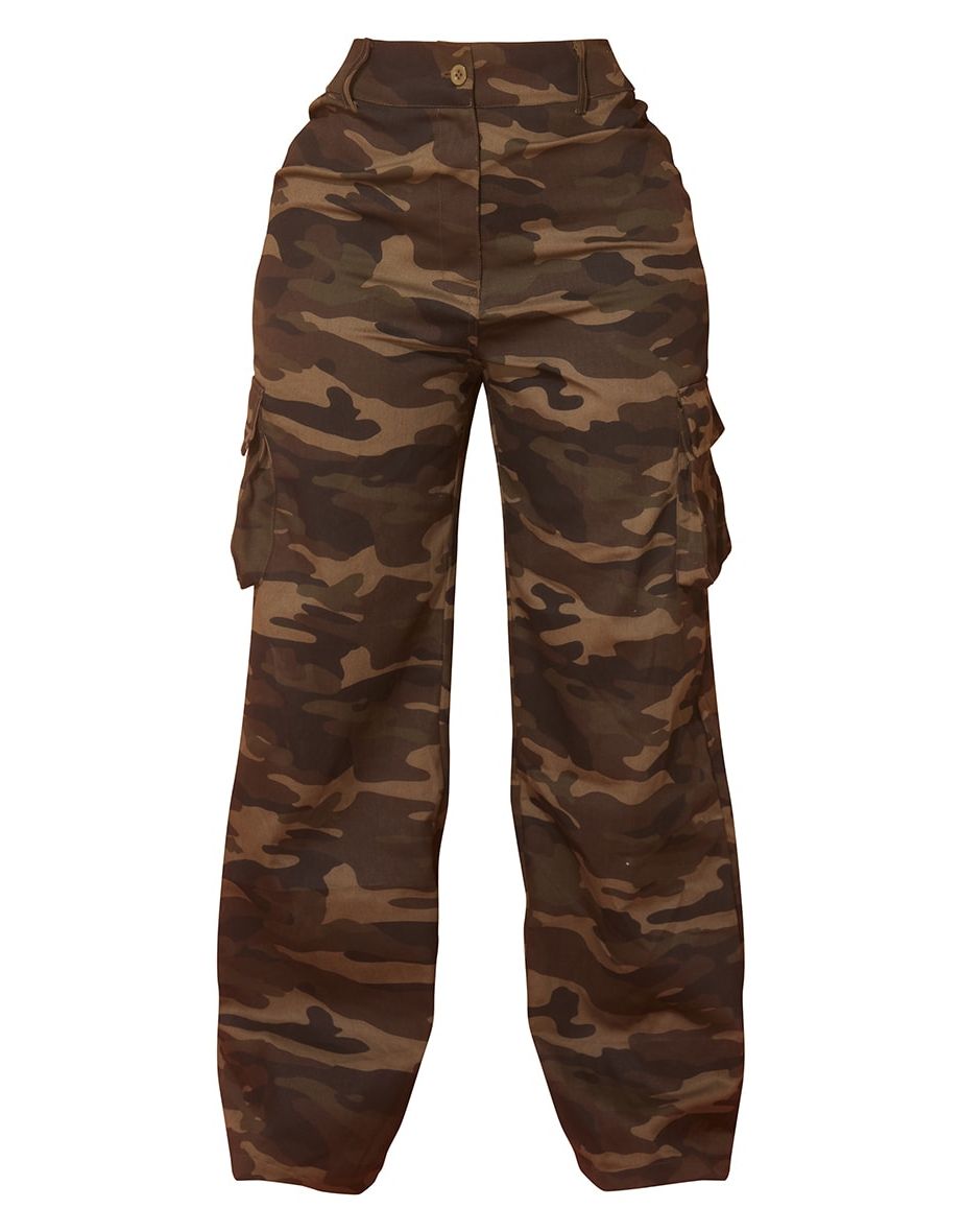 Shape Khaki Camo Print Pocket Detail Wide Leg Cargo Trousers - 4