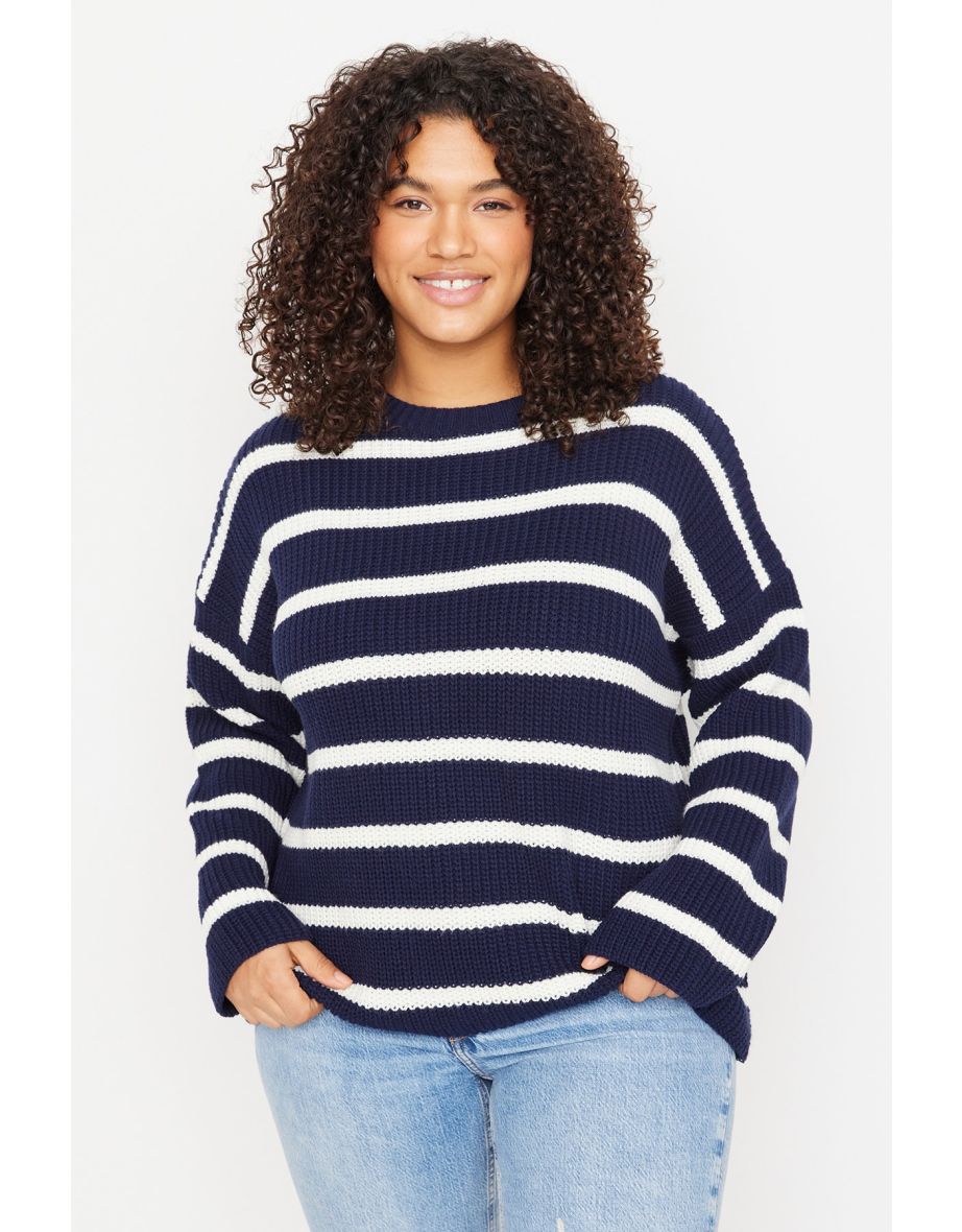 Shop Plus Size Sweater Navy blue Relaxed fit Online in Oman VogaCloset