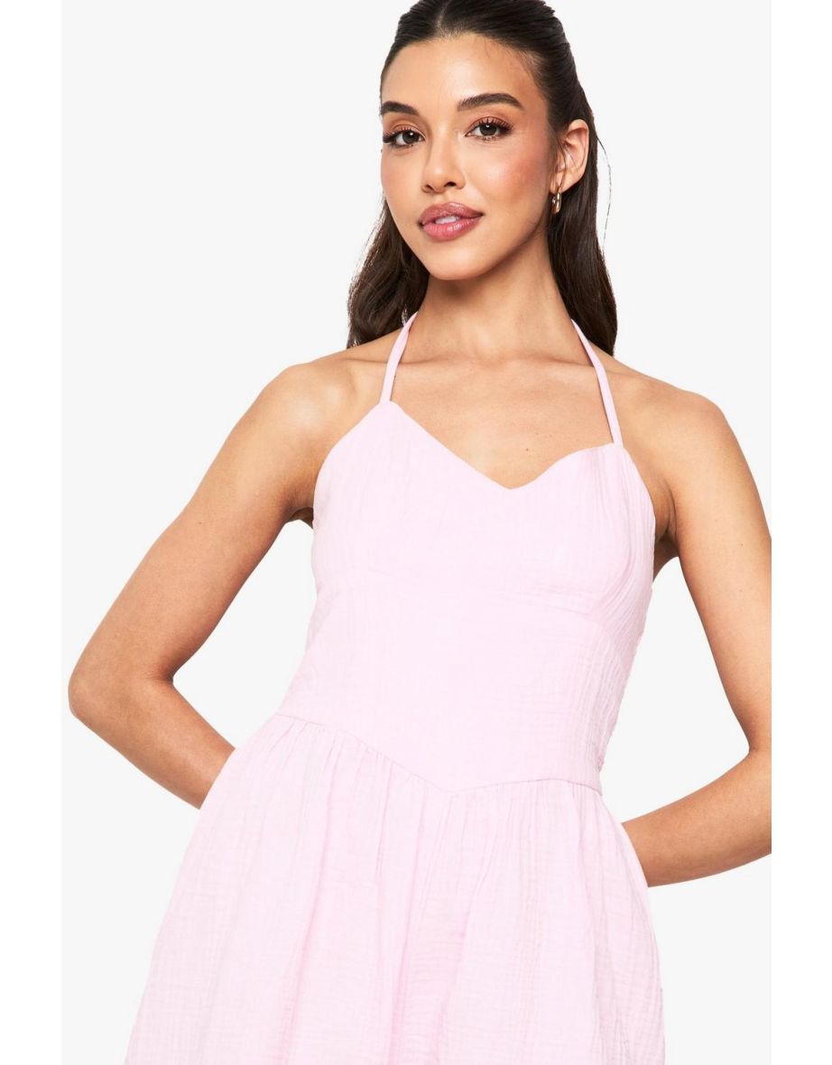 Textured Cheesecloth Flippy Playsuit - pink - 3