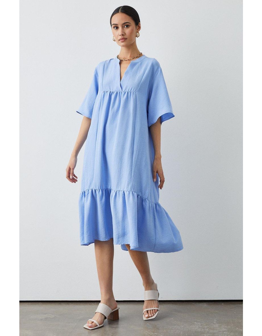 Blue Tiered Smock Midi Dress - blue