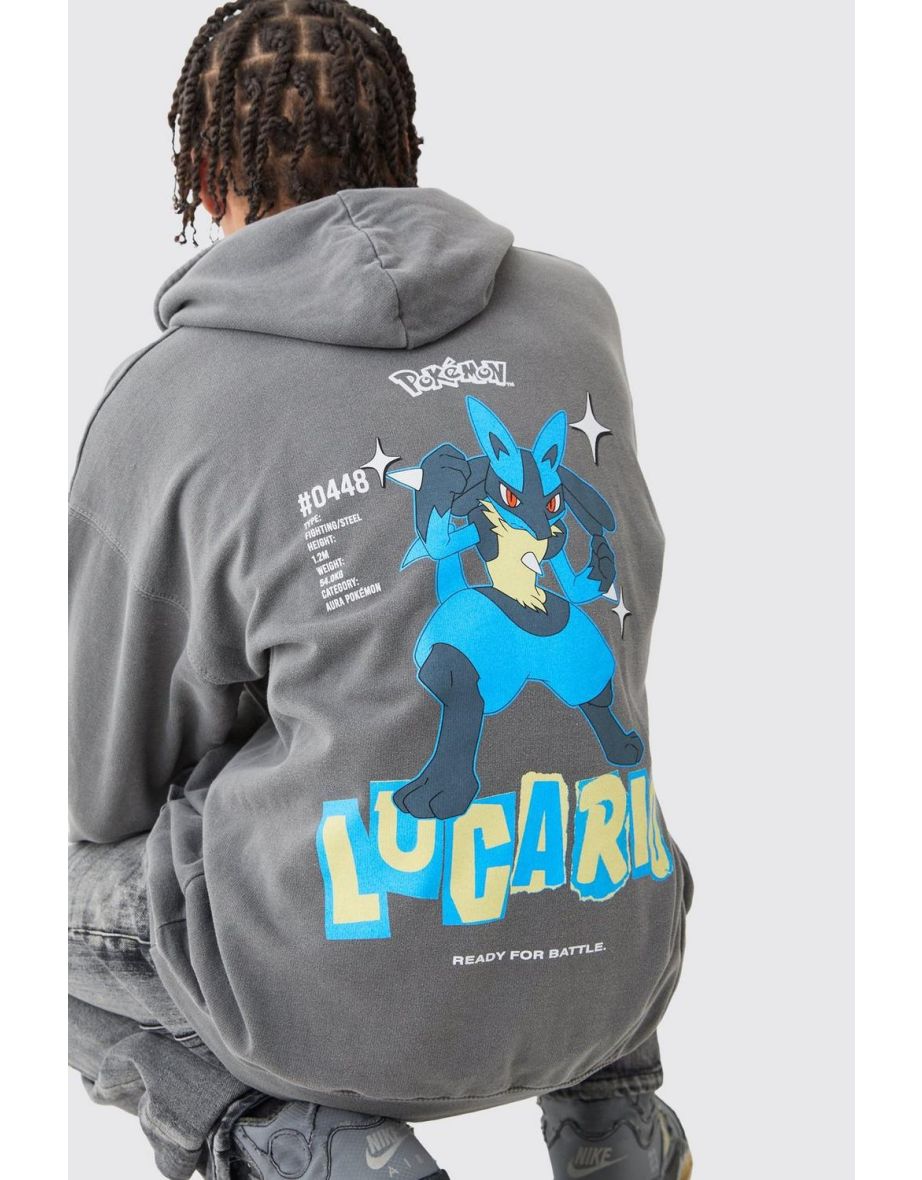 Oversized Overdye Pokemon Lucario License Hoodie - 2