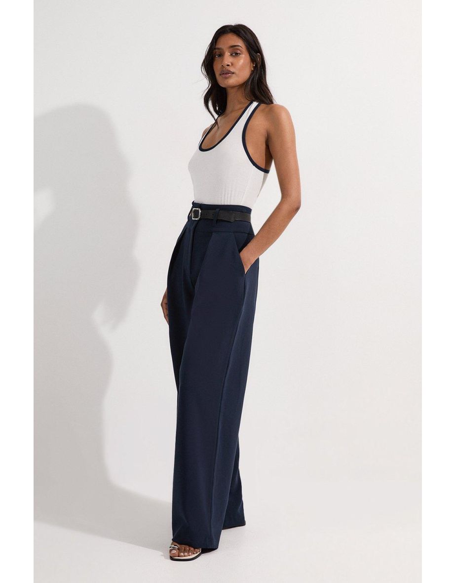 Compact Stretch Essential Tailored High Waist Wide Leg Trouser