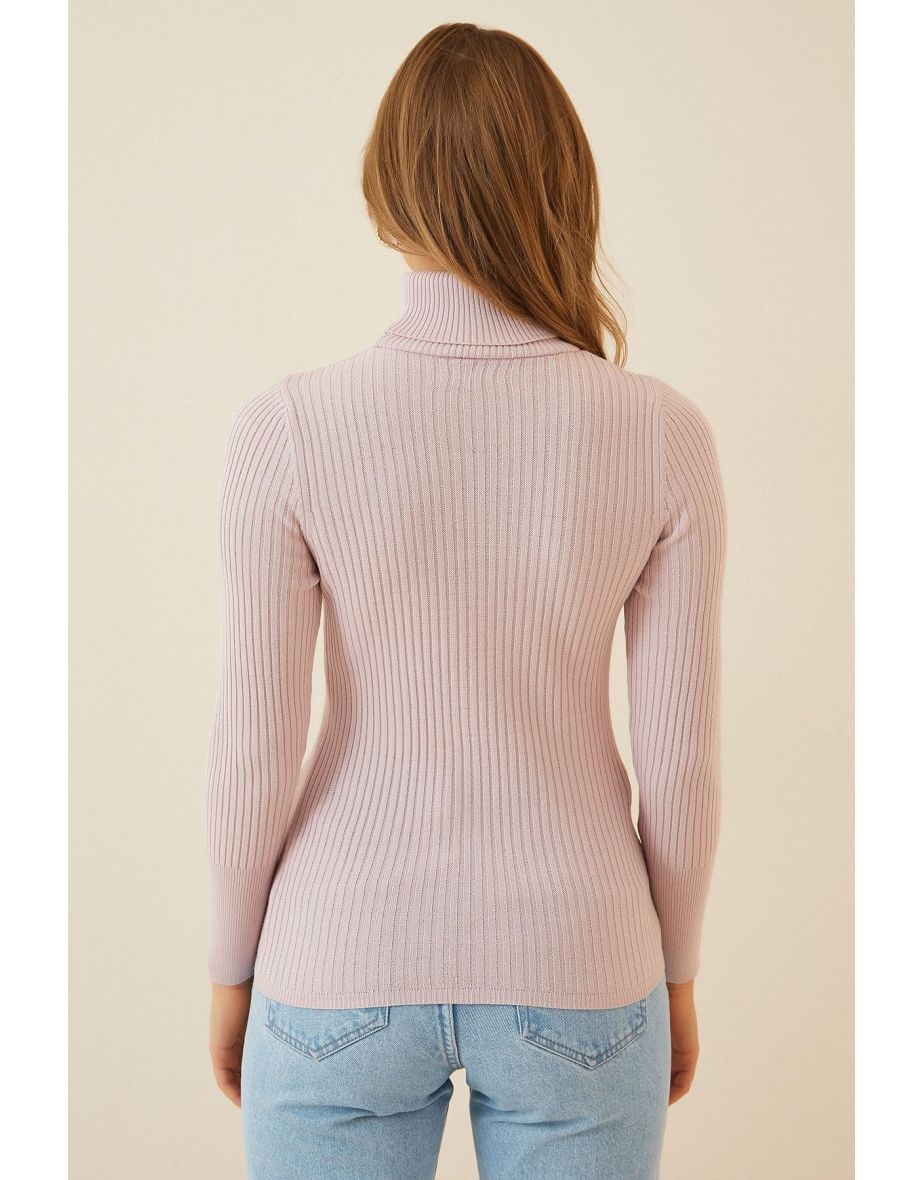 Women's Powder Turtleneck Corduroy Lycra Sweater - 3