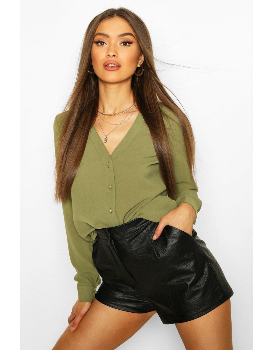 V Neck Blouse - khaki