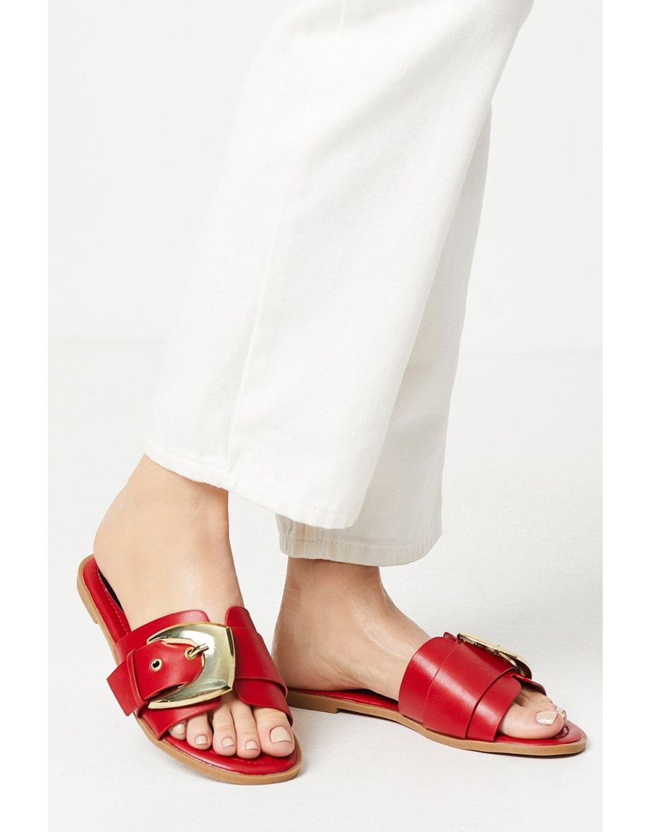 Farah Chunky Metal Buckle Flat Slider Sandals