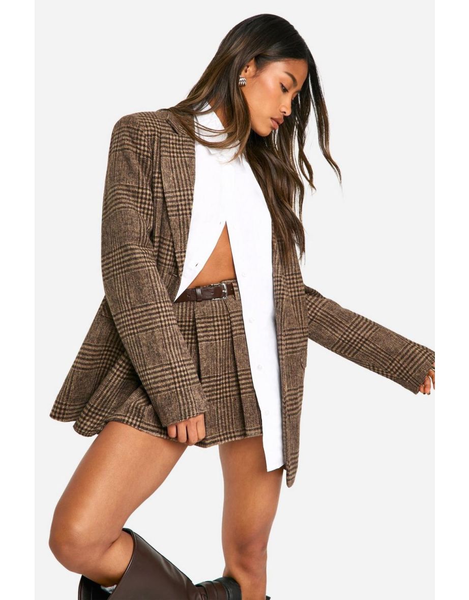 Premium Wool Look Check Oversized Blazer - chocolate