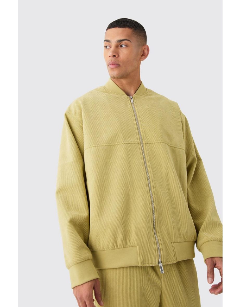 Corduroy Oversized Bomber Jacket - chartreuse - 2