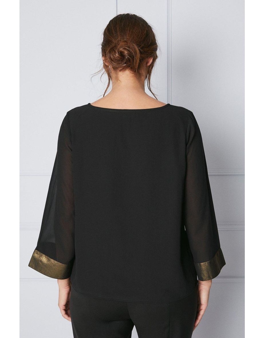 Foil Trim 3/4 Sleeve Overlay Top - 2