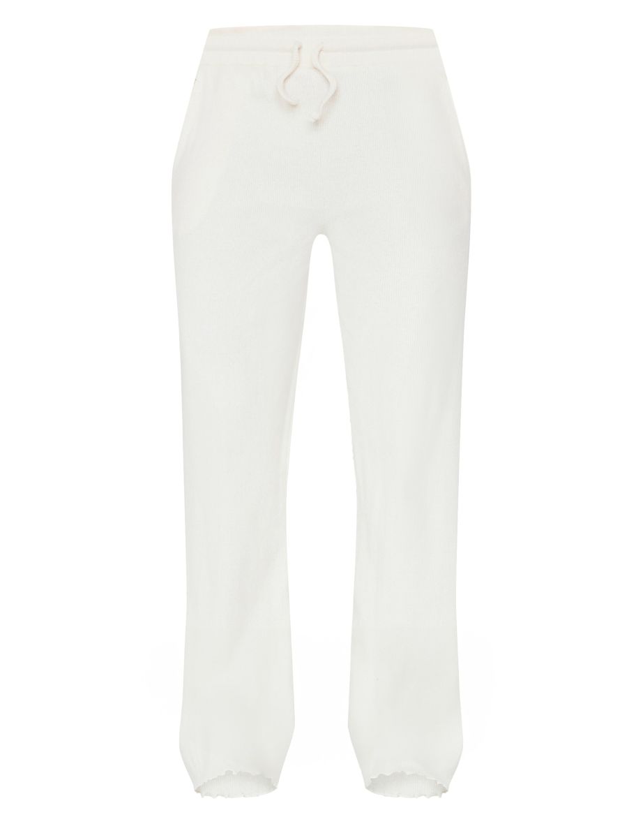 Cream Ribbed Oversized Wide Leg Trousers - 4
