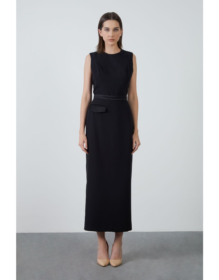 Embroidery Detailed Black Ankle Length Skirt