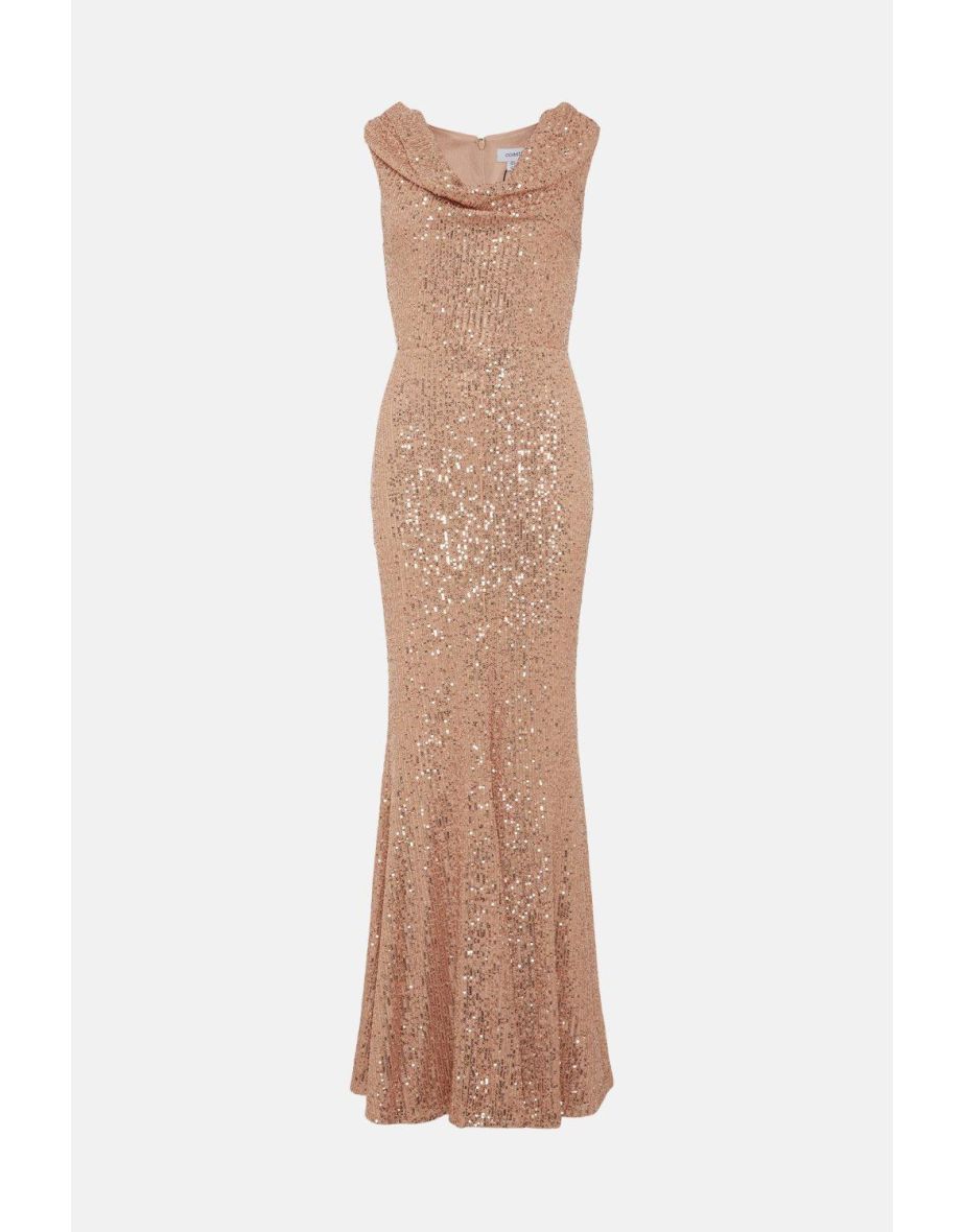 Drape Cowl Neck Sequin Bridesmaid Maxi Dress - 3