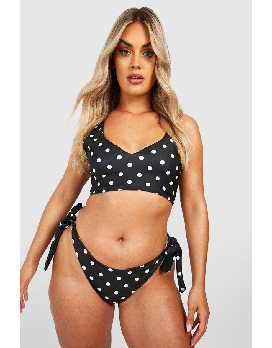 Plus Polka Reversible Notch Bikini Top - black