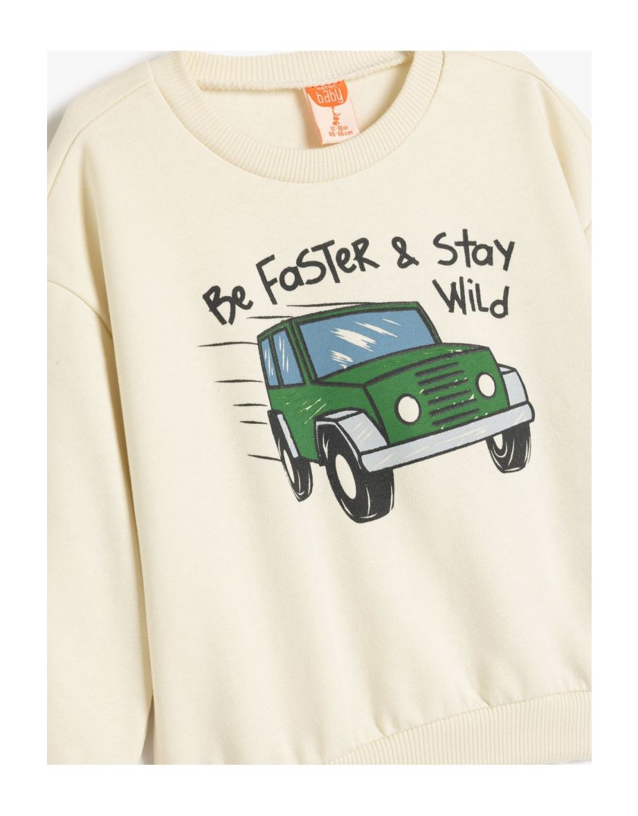 Sweatshirt Car Printed Long Sleeve Crew Neck - 2