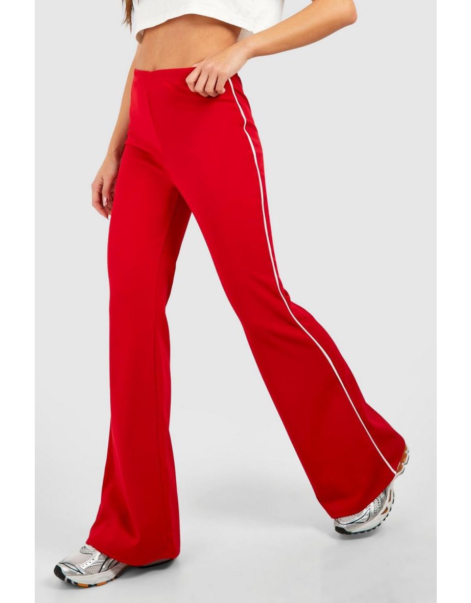 Black Contrast Binding Flared Legging - red - 3