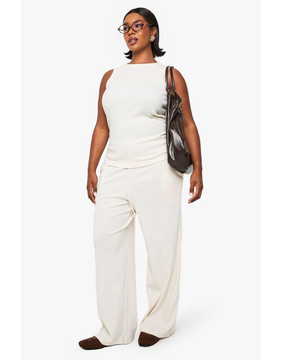 PLUS RUCHED SIDE DETAIL RACER NECK TOP - ecru