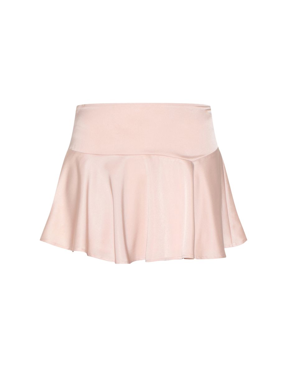 Dusty Pink Satin Floaty A Line Mini Skirt - 5